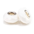 Set of two white faceted resin beads with silver metal core for DIY jewelry - White Matte Faceted (040)