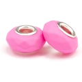 Set of two pink resin large hole faceted beads with silver metal core for DIY bracelets - Rose Pink Faceted (042)
