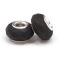 Set of two black faceted resin beads with silver metal core for DIY bracelets - Black Matte Faceted (046)