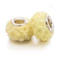 Pale yellow resin rose beads with metal core for DIY bracelets, two pieces shown - Rose Relief (003) / Light Yellow