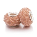 Pink rose resin charm with iridescent finish and silver metal core for DIY bracelets - Rose Relief (004) / Pink
