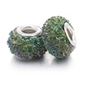 Perles barillet irisées gravées de roses avec noyau argenté pour bracelets DIY - Or Vert Iridescent