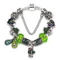 DIY Charm-Armband mit violetten Blättern und Kaktus-Anhängern an einer Schlangenkette - 16cm