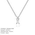 Silver stainless steel necklace with square crystal pendant in 42cm length - Silver