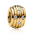 Golden ridged bead charm with sparkling crystals for DIY bracelets jewelry design - Normal Specification / Gold Ribbed Drum Bead (002)