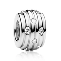 Silver barrel charm with spiral grooves and inlaid crystals for DIY charm bracelets - Normal Specification / Silver Ribbed Drum Bead (003)