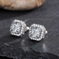Elegant princess cut halo stud earrings with sparkling clear cubic zirconia stones - Large Square / White