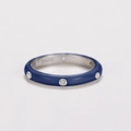 Detail shot of navy blue enamel ring with S925 silver engraving and zircon stones - Sapphire Blue