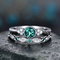 Vintage zilveren ringen set met grote groene zirkoon en bijpassende smaragdgroene band - US 6 / Groen