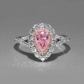 Luxury pink teardrop ring with double halo pavé diamonds on a split silver band - US 7 / Pink