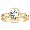 Oval halo engagement ring set with split shank pavé diamonds in 18k gold finish - US 7 / Gold