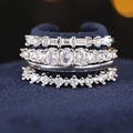 Luxury 4-piece geometric silver ring set with sparkling zirconia for wedding or engagement - US 7 / White Gold