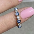 Minimalist silver ring with alternating round blue and white cubic zirconia row - US 7 / Silver + Blue Zirconia