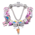 Cartoon DIY charm bracelet with donut, bubble tea pendants and colorful glass beads - 16cm / Pink Sweetheart Dessert Theme (002款)