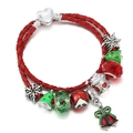 Luxuriöses mehrlagiges rotes Lederarmband mit festlichen Perlen und Anhängern - Stil 006