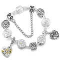 Antique silver bracelet with Tree of Life charms, love cubes and glass beads on snake chain - Tree Of Life Theme (001 Style) / 16cm