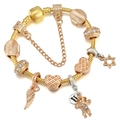 Golden snake chain bracelet featuring heart charms, star pendants and small human figure - Hexagram Angel Wing Figure (002) / 16cm