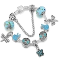 Bracciale argento DIY con perle in vetro blu e ciondoli a forma di libellula e farfalla - Tema Libellula Blu Fresco (Stile 005)
