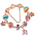Rose gold snake chain bracelet with colorful butterfly and unicorn charms for kids - 16cm / Rose Gold - Style 2