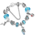 Bracciale fai-da-te con perline di cristallo blu, ciondolo a cane e catena a serpente - Tema Animale in Cristallo Blu Cielo (Stile 006)