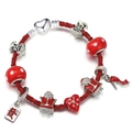 Rotes geflochtenes Lederarmband mit Weihnachtsmann und Mahjong-Glücksbringern - Stil 010