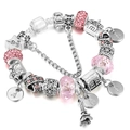Pandora style bracelet with pink crystals, Eiffel Tower and USA star charms - 16cm / Silver USA Castle Style (003)