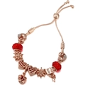 Bracciale corona regolabile in oro rosa con ciondolo a cuore e perle rosse - Oro Rosa Rosso (Lunghezza Regolabile)