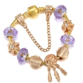 Golden snake chain bracelet with purple faceted glass beads and feather dreamcatcher charm - Purple Glass Dreamcatcher (004) / 16cm