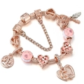 Rosegoldenes DIY Weihnachts-Charm-Armband mit Emaille-Katzenpfote und Herzanhängern - Roségoldener Pfotenstil (011)