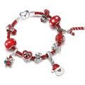 Weihnachtsarmband aus rotem Leder mit Weihnachtsmann-Anhänger und Herzverschluss - Stil 012