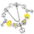 Bracciale a catena serpente in argento con perle di vetro gialle e ciondoli uccelli - Tema Uccello Anatra Giallo Brillante (Stile 007)