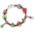 Weihnachtsarmband aus rotem geflochtenem Leder mit Weihnachtsmann und Baum Anhängern - Stil 013