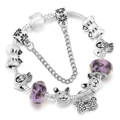 Bracciale a serpente argento con ciondoli a forma di coniglio viola e fiocchi - Tema Coniglio Farfalla Viola Chiaro (Stile 008)