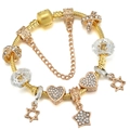 Bracciale con charm placcato oro con ciondoli a stella e cuore su catena a serpente - Cuore Pentagramma in Strass (007)