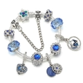 Silver charm bracelet with blue star and moon pendants and a snake chain structure - Silver Starry Sky Earth Style (Model 008)