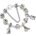 Silbernes Schlangenarmband mit Queen Krone, Geburtstagskuchen und Herzanhängern - Geburtstagskönigin Gelbes Herz Stil (014)