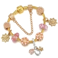 Bracciale a catena serpente dorata con perline di vetro rosa e ciondoli a quadrifoglio - Coccinella Ferro di Cavallo Quadrifoglio (008)