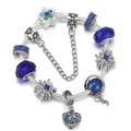Starry sky themed DIY beaded charm bracelet with blue glass beads and silver snake chain - Blue Starry Sky Snowflake Style (Style 009)