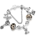 Lussuoso bracciale con ciondoli a forma di elefante e panda con perline a motivo leopardato - Tema Paradiso Animale Tonalità Argento (Stile 010)