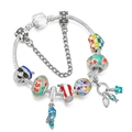 Silver snake chain bracelet with colorful parrot, turtle and tropical charms - 16cm / Multi-Element Parrot & Sea Turtle Design (Style 002)