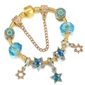 Bracciale classico a catena serpente dorata con perle blu e ciondoli a stella - Esagramma Blu Profondo (009)