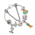 Silver snake chain bracelet with colorful enamel rabbit, dog, and mushroom charms - 16cm / Adorable Rabbit Jigsaw Puzzle (Style 004)
