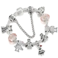 Bracciale con ciondoli fai-da-te con perline rosa e pendenti robot in maglia snake argento - Tema Angelo Robot Rosa Argento (Stile 011)