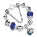 Luxury silver snake chain bracelet with blue beads and MOM heart charms for women - 16cm / Blue Bead Style (002) / Blue
