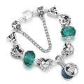 Silver mom charm bracelet with snake chain and heart-shaped love you pendants - 16cm / Green Bead Style (001) / Green