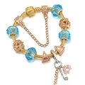 Bracciale a catena serpente dorata con ciondoli Canada e perle di vetro blu - Canada Foglia di Acero Hockey (013)
