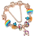 Rose gold snake chain bracelet with colorful unicorn charms and rainbow beads - 16cm / Dreamy Unicorn Pendant (Style 02)