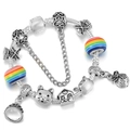 Bracciale fai-da-te con perline colorate e ciondoli a corona in finitura argento - Animale Dolce a Righe Arcobaleno (Stile 016)