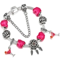 Silver snake chain bracelet with pink heart charms and dreamcatcher pendant for women - Silver Dreamcatcher Heart Wine Glass Style (008)