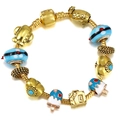 Gold snake chain bracelet with blue ice cream, airplane and suitcase charms on white background - 16cm / Gold Summer Travel Ice Cream Style (003)